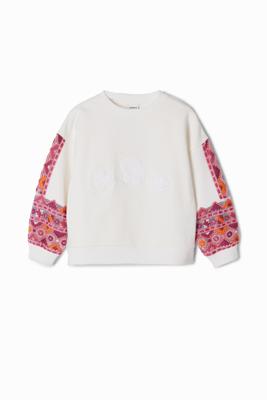 Sweatshirt pofmouwen borduursels - WHITE - XL