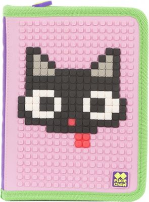Pixie crew etui met siliconen zijkant en pixels 19 cm roze/paars Pixie crew etui met siliconen zijkant en pixels 19 cm roze/paars