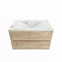 MONDIAZ VICA-DLUX 80cm badmeubel onderkast Washed Oak 2 lades. Inbouw wastafel CLOUD midden 1 kraangat, kleur Frappe. - thumbnail