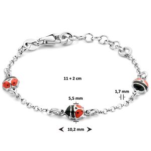 Armband Lieveheersbeestje zilver-emaille zwart-rood 11-13 cm