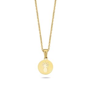 CO88 Collection Sense 8CN 26129 Stalen Collier met Ananas - Lengte 38 + 7 cm - Goudkleurig