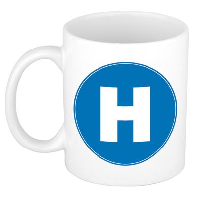Koffie mok met de letter H - beker - blauw - eerste letter van een voornaam - wit - 300 ml