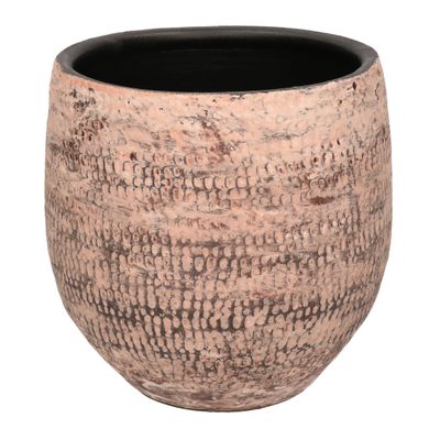 Bloempot/plantenpot van keramiek oud roze motief D20 cm en H18 cm