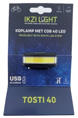 Ikzilight koplamp tosti 40 met cob 40 led usb oplaadbaar op kaart