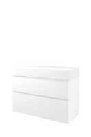 Proline Porselein Loft wastafelonderkast met 2 asymmetrische lades en porseleinen wastafel zonder kraangat 100 x 73 x 46 cm, mat wit - thumbnail