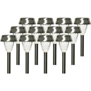 12x Buiten LED RVS lantaarn stekers solar verlichting 24 cm