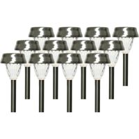 12x Buiten LED RVS lantaarn stekers solar verlichting 24 cm - thumbnail