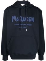 Alexander McQueen hoodie en coton à logo imprimé - Bleu