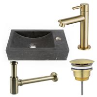 Fortifura Fuente fonteinset - 40x22 - 1 kraangat - rechts - natuursteen - fonteinkraan Geborsteld Messing PVD (Goud) - donker SW696238/SW696208/SW696218/SW728242