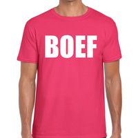 Boef tekst t-shirt roze heren - thumbnail