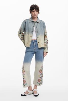 Culotte jeans met bloemen - BLUE - 36