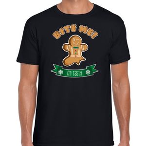 Fout kersttrui t-shirt voor heren - Gingerbread koekemannetje - zwart - Bite Me