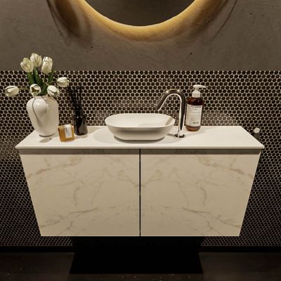 Mondiaz Fowy toiletmeubel 100cm Carrara met blad en waskom talc midden 1 kraangat