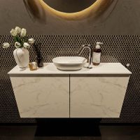 Mondiaz Fowy toiletmeubel 100cm Carrara met blad en waskom talc midden 1 kraangat