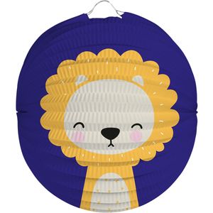 Lampion leeuw - 22 cm - blauw - papier