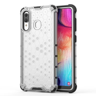 Schokbestendige honingraat PC + TPU Case voor Galaxy A30 (grijs)