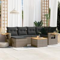 7-delige Loungeset met kussens poly rattan grijs