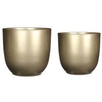 Plantenpot/bloempotten set - 2x stuks - keramiek - goud - D22 en D25 cm