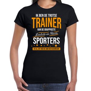 Trotse trainer van sporters cadeau t-shirt zwart voor dames