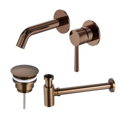 Fortifura Calvi Slim Wastafelkraanset - inbouw wastafelkraan - always open plug - verlaagde design sifon - Geborsteld koper PVD (Koper) SW799403 / SW970034 / SW799405