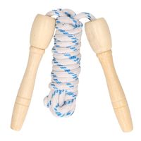 Springtouw wit/blauw 230 cm met houten handvatten speelgoed - thumbnail