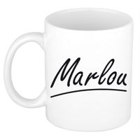 Naam cadeau mok / beker Marlou met sierlijke letters 300 ml   -