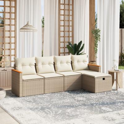 5-delige Loungeset met kussens poly rattan beige