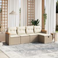 5-delige Loungeset met kussens poly rattan beige