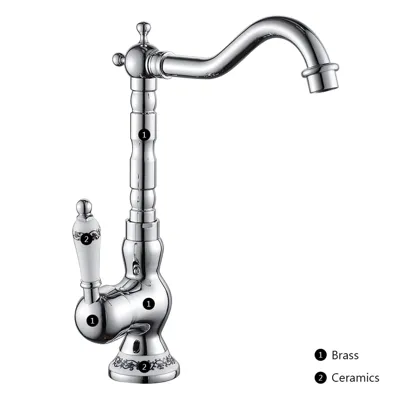 Antieke Messing Keukenkraan met Keramische Handgreep - 360° Draaiend | Traditioneel Design