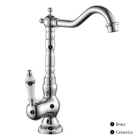 Antieke Messing Keukenkraan met Keramische Handgreep - 360° Draaiend | Traditioneel Design