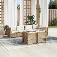 7-delige Loungeset met kussens poly rattan beige
