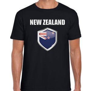 Nieuw Zeeland landen supporter t-shirt met Nieuw Zeelandse vlag schild zwart heren