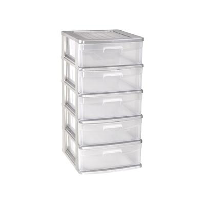 Plasticforte Ladeblok met 5x lades - grijs/transparant - L40 x B39 x H81 cm - grote lades