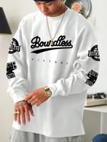 Men's Letter Print Sweatshirt - Dark Green Loose Fit Casual Top White_2 / S
