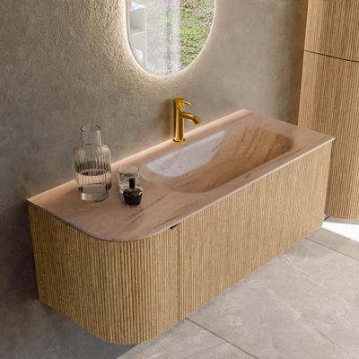 Badmeubel Mondiaz Kurve-Dlux | 115 cm | Meubelkleur Oak | Wastafelkleur Saba | Solid surface | Wasbak rechter zijde spoelbak | 1 kraangat
