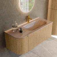 Badmeubel Mondiaz Kurve-Dlux | 115 cm | Meubelkleur Oak | Wastafelkleur Saba | Solid surface | Wasbak rechter zijde spoelbak | 1 kraangat