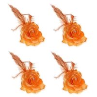 4x stuks oranje artikelen deco bloem met speld/elastiek - thumbnail