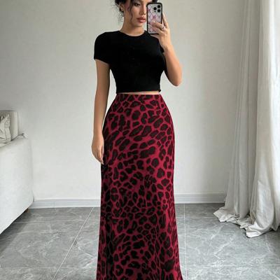 Bon&Bon Leopard Print Maxi Skirt - Coffee Brown Elegant Straight Skirt Red / XL