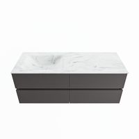 MONDIAZ VICA-DLUX 130cm badmeubel onderkast Dark grey 4 lades. Inbouw wastafel CLOUD links 1 kraangat, kleur Opalo. - thumbnail