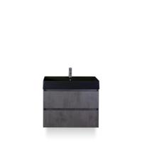 Maxx XL Badmeubelset 80 cm - Beton Antraciet - Wastafel Kube Zwart 1 kraangat