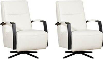 Set van 2 Gebroken witte leren industriële draaifauteuils Award - staal zwart frame met stervoet - Toledo Leer Bianco (gebroken wit leer)