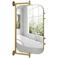 HOMCOM Badezimmerspiegel met 2 planken Badspiegel Spiegel, Vintage-Design, 40cm x 12cm x 66cm, Goud - thumbnail