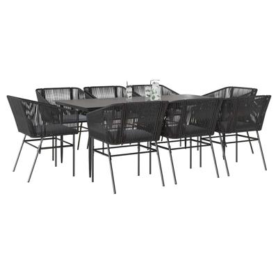 9-delige Tuinset met kussens poly rattan glas zwart