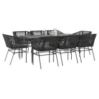 9-delige Tuinset met kussens poly rattan glas zwart