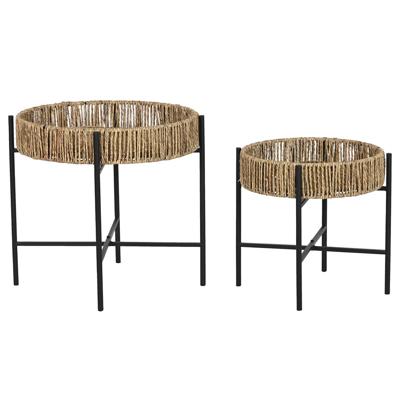 Set van 2 tafels Home ESPRIT Zwart Natuurlijk Metaal 49 x 49 x 44 cm