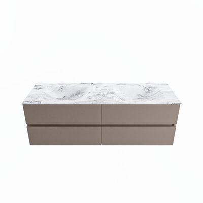 MONDIAZ VICA-DLUX 150cm badmeubel onderkast Smoke 4 lades. Inbouw wastafel CLOUD dubbel 2 kraangaten, kleur Glace.