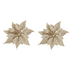 2x stuks decoratie bloemen roos champagne glitter op clip 10 cm