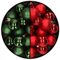 32x stuks kunststof kerstballen mix van donkergroen en rood 4 cm   -