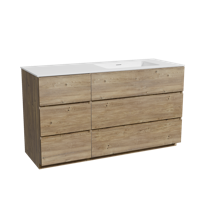 Storke Edge staand badmeubel 140 x 52 cm ruw eiken met Mata asymmetrisch rechtse wastafel in solid surface mat wit - thumbnail