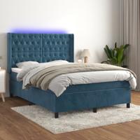 Boxspring met matras en LED fluweel donkerblauw 140x190 cm